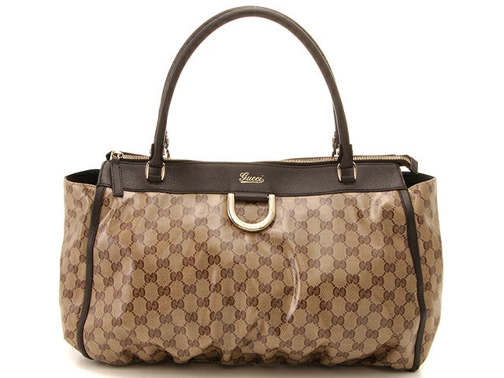 Gucci GG Crystal Abbey Tote Bag Beige Cream Leather
